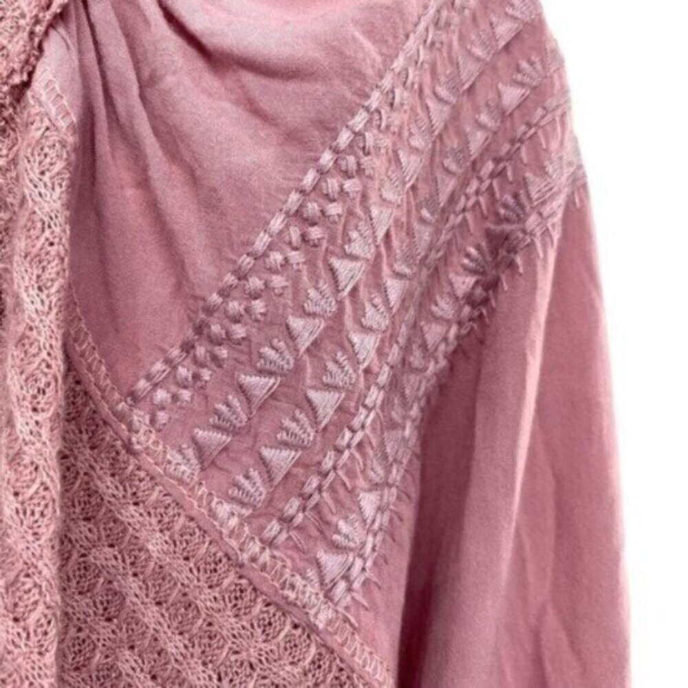 In Loom Waffle Knit Top Mauve Embroidered Puff Sleeve - Picture 3 of 9
